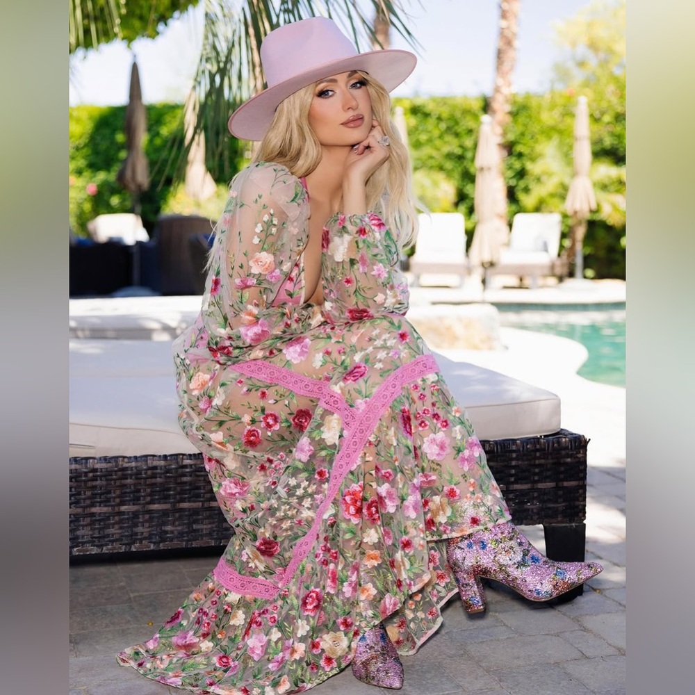For Love And Lemons Pink Floral Maxi Dress
